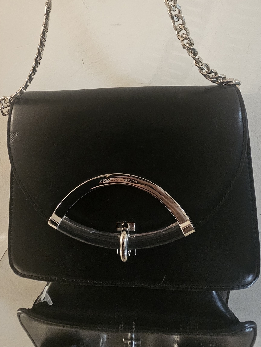 Charles & Keith Black Crossbody Bag with Silver Accent